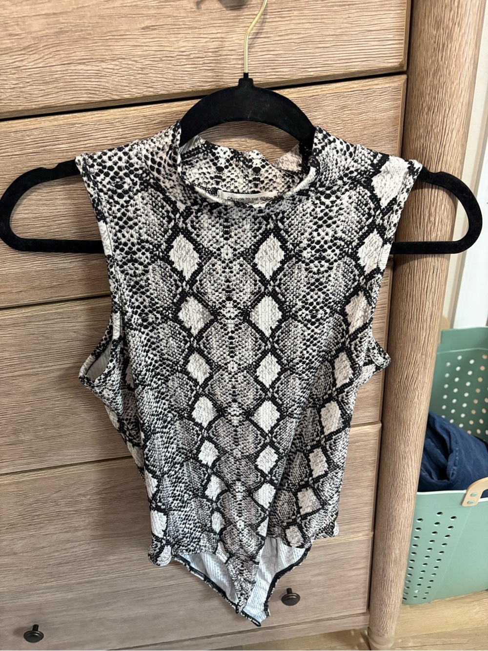 Caution To The Wind Black and White Snake Print Sleeveless Bodysuit